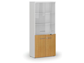 kombinovana kancelarska skrin primo white s drevenymi a sklenenymi dvermi 800 x 420 x 1781 mm bila buk 72308