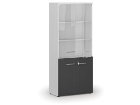 kombinovana kancelarska skrin primo white s drevenymi a sklenenymi dvermi 800 x 420 x 1781 mm bila grafit 72325