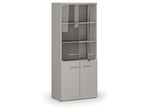 kombinovana kancelarska skrin s drevenymi a sklenenymi dvermi primo gray 800 x 420 x 1781 mm seda 81030