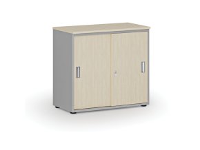 Kancelářská skříň se zasouvacími dveřmi PRIMO GRAY, 800 x 420 x 740 mm, šedá/bříza