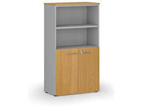 Kombinovaná kancelářská skříň PRIMO GRAY, dveře na 2 patra, 800 x 420 x 1434 mm, šedá/buk