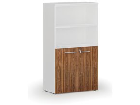 Kombinovaná kancelářská skříň PRIMO WHITE, dveře na 2 patra, 800 x 420 x 1434 mm, bílá/ořech