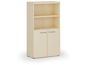 Kombinovaná kancelářská skříň PRIMO WOOD, dveře na 2 patra, 800 x 420 x 1434 mm, bříza