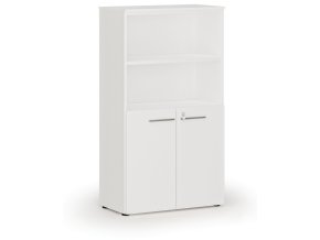 Kombinovaná kancelářská skříň PRIMO WHITE, dveře na 2 patra, 800 x 420 x 1434 mm, bílá