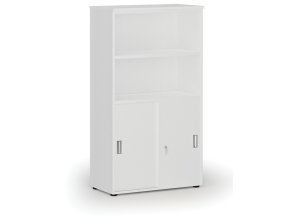 Kombinovaná kancelářská skříň PRIMO WHITE, zasouvací dveře na 2 patra, 800 x 420 x 1434 mm, bílá