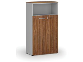 Kombinovaná kancelářská skříň PRIMO GRAY, dveře na 3 patra, 800 x 420 x 1434 mm, šedá/ořech
