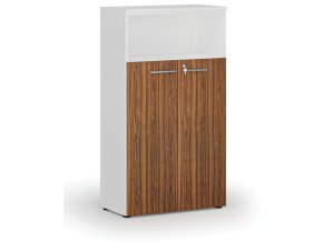 Kombinovaná kancelářská skříň PRIMO WHITE, dveře na 3 patra, 800 x 420 x 1434 mm, bílá/ořech