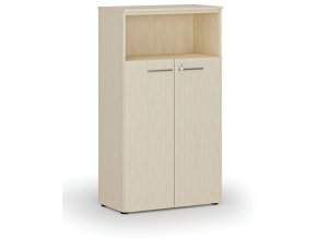 Kombinovaná kancelářská skříň PRIMO WOOD, dveře na 3 patra, 800 x 420 x 1434 mm, bříza