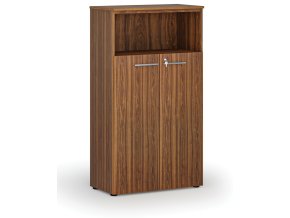 Kombinovaná kancelářská skříň PRIMO WOOD, dveře na 3 patra, 800 x 420 x 1434 mm, ořech