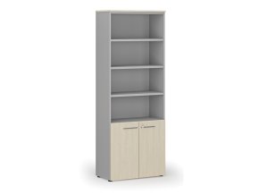 Kombinovaná kancelářská skříň PRIMO GRAY, dveře na 2 patra, 2128 x 800 x 420 mm, šedá/bříza