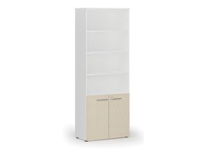 Kombinovaná kancelářská skříň PRIMO WHITE, dveře na 2 patra, 2128 x 800 x 420 mm, bílá/bříza