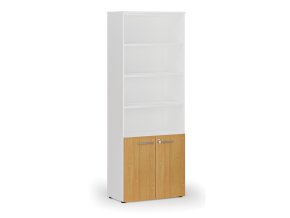 Kombinovaná kancelářská skříň PRIMO WHITE, dveře na 2 patra, 2128 x 800 x 420 mm, bílá/buk