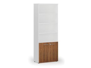 Kombinovaná kancelářská skříň PRIMO WHITE, dveře na 2 patra, 2128 x 800 x 420 mm, bílá/ořech