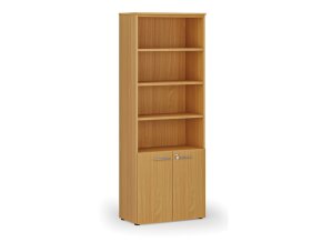 Kombinovaná kancelářská skříň PRIMO WOOD, dveře na 2 patra, 800 x 420 x 2128 mm, buk