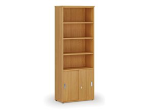 Kombinovaná kancelářská skříň PRIMO WOOD, zasouvací dveře na 2 patra, 800 x 420 x 2128 mm, buk