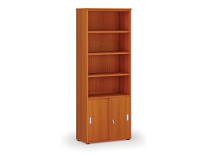 Kombinovaná kancelářská skříň PRIMO WOOD, zasouvací dveře na 2 patra, 800 x 420 x 2128 mm, třešeň
