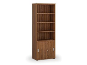 Kombinovaná kancelářská skříň PRIMO WOOD, zasouvací dveře na 2 patra, 800 x 420 x 2128 mm, ořech