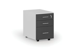 Kancelářský mobilní kontejner na závěsné složky PRIMO WHITE, 3 zásuvky, bílá/grafit
