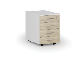 Kancelářský mobilní kontejner PRIMO WHITE, 4 zásuvky, bílá/dub přírodní