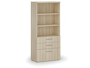 Kancelářská skříň s kombinovanými zásuvkami PRIMO WOOD, 800 x 420 x 1781 mm, dub přírodní