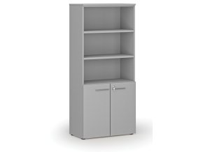 Kombinovaná kancelářská skříň PRIMO GRAY, dveře na 2 patra, 800 x 420 x 1781 mm, šedá