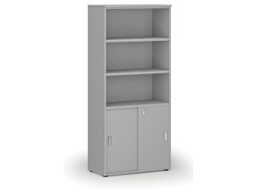 Kombinovaná kancelářská skříň PRIMO GRAY, zasouvací dveře na 2 patra, 800 x 420 x 1781 mm, šedá