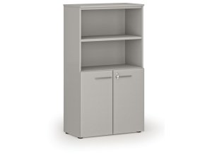 Kombinovaná kancelářská skříň PRIMO GRAY, dveře na 2 patra, 1434 x 800 x 420 mm, šedá