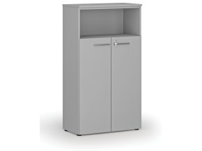 Kombinovaná kancelářská skříň PRIMO GRAY, dveře na 3 patra, 800 x 420 x 1434 mm, šedá