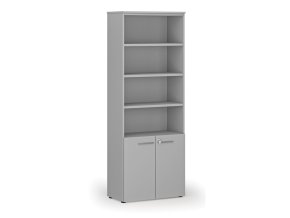 Kombinovaná kancelářská skříň PRIMO GRAY, dveře na 2 patra, 2128 x 800 x 420 mm, šedá