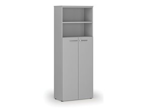 Kombinovaná kancelářská skříň PRIMO GRAY, dveře na 4 patra, 2128 x 800 x 420 mm, šedá