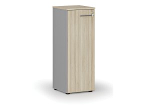 Nízká kancelářská skříň s dveřmi PRIMO GRAY, 1087 x 400 x 420 mm, šedá/dub přírodní