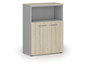Kombinovaná kancelářská skříň PRIMO GRAY, 1087 x 800 x 420 mm, šedá/dub přírodní