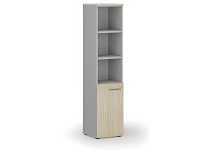 Kombinovaná kancelářská skříň PRIMO GRAY, dveře na 2 patra, 400 x 420 x 1781 mm, šedá/dub přírodní