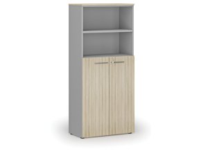 Kombinovaná kancelářská skříň PRIMO GRAY, dveře na 3 patra, 800 x 420 x 1781 mm, šedá/dub přírodní
