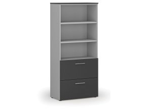 Skříň se zásuvkami pro závěsné složky PRIMO GRAY, 800 x 420 x 1781 mm, šedá/grafit