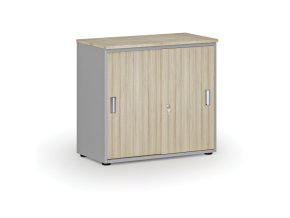 Kancelářská skříň se zasouvacími dveřmi PRIMO GRAY, 740 x 800 x 420 mm, šedá/dub přírodní