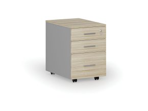 Kancelářský mobilní kontejner na závěsné složky PRIMO GRAY, 3 zásuvky, šedá/dub přírodní