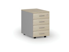 Kancelářský mobilní kontejner PRIMO GRAY, 4 zásuvky, šedá/dub přírodní