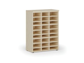 Třídicí regál PRIMO WOOD, 800 x 420 x 1087 mm, 27 přihrádek, bříza