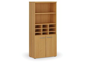 Třídicí regál s dveřmi PRIMO WOOD, 800 x 420 x 1781 mm, 9 přihrádek, buk