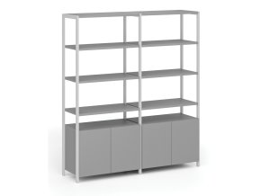 Dvojitá policová stěna HOME OFFICE se skříňkou s dvířky, bílá/šedá