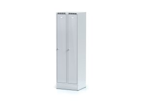 kovova satni skrinka na soklu 2 oddily 1920 x 600 x 500 mm cylindricky zamek sede dvouplastove dvere 10876