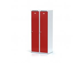 Kovová šatní skříňka s mezistěnou, 2-dveřová, červené dveře, cylindrický zámek