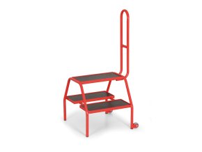 Ocelové mobilní schůdky s opěrnou rukojetí, 2 kolečka, výška plošiny 46 cm