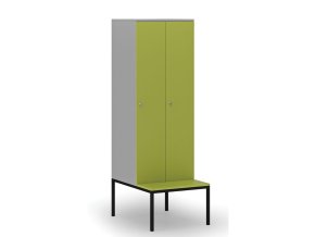 drevena satni skrinka s lavickou 2 oddily 1871 x 600 x 500 800 mm cylindricky zamek seda zelena 76596