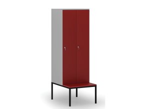 drevena satni skrinka s lavickou 2 oddily 1871 x 600 x 500 800 mm cylindricky zamek seda cervena 76597