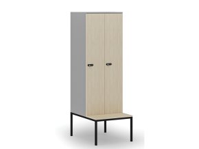 drevena satni skrinka s lavickou 2 oddily 1871 x 600 x 500 800 mm mechanicky kodovy zamek seda briza 76630