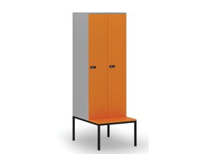 drevena satni skrinka s lavickou 2 oddily 1871 x 600 x 500 800 mm mechanicky kodovy zamek seda oranzova 76636
