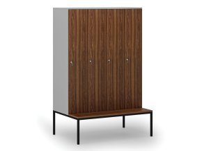 drevena satni skrinka s lavickou 4 oddily 1871 x 1200 x 500 800 mm cylindricky zamek seda orech 76647
