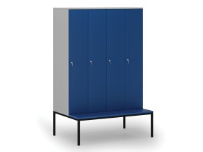 drevena satni skrinka s lavickou 4 oddily 1871 x 1200 x 500 800 mm cylindricky zamek seda modra 76651